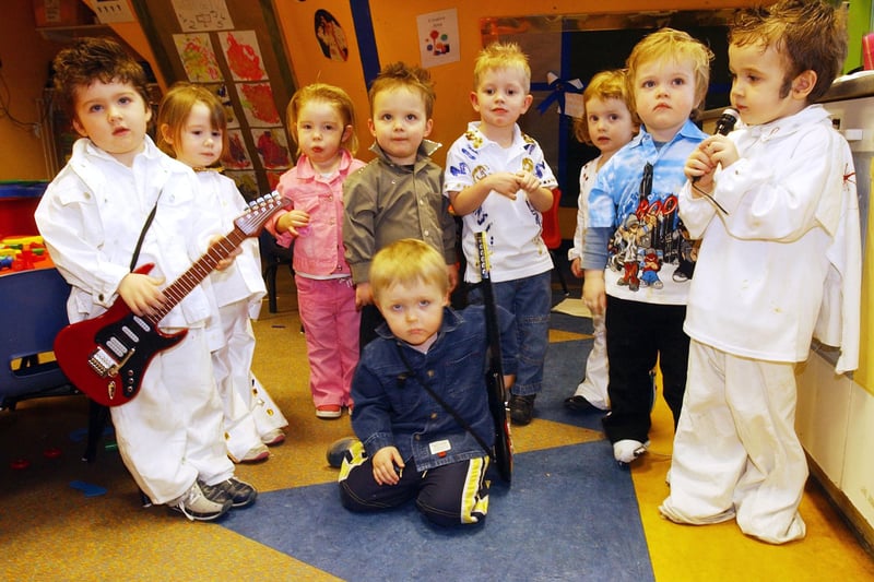 Bless! It's 2005 and these children at the Fulwell Kindergarten celebrated the centre's 7th birthday with an Elvis day.