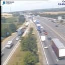 The current traffic on M1 after two lanes remain closed following fuel spillage
