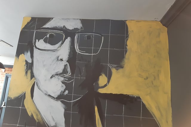 A mural of Sheffield singer Jarvis Cocker inside the new Indie Go bar Sheffield, on Eldon Street, formerly home to the Devonshire Cat
