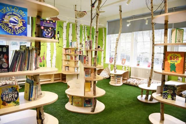 The new indoor woodland library at Carfield Primary School
