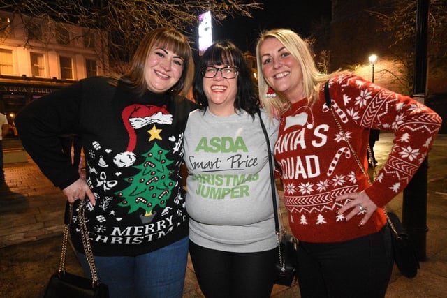 Friends Lisa Atkinson, Nicola Ridley and Nicola Thompson enter into the festive mood