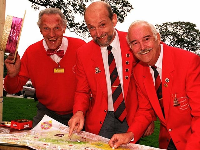 Members of the Shefield Barbershop Harmony Club at the Ridgeway Arms fun day, from left, Bill Ward, Gerry Beever, vice chairman and Mr Roy Hoyland, chairman, on September 8, 1996