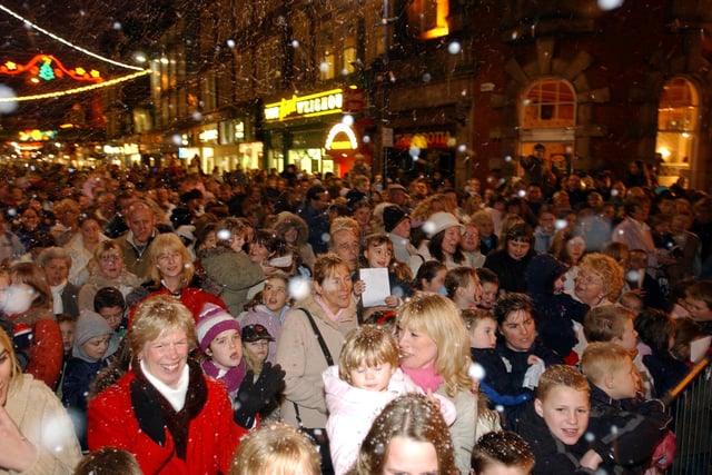The snow made it a magical feel at the Christmas lights switch-on in King Street in 2004 but were you there to experience it all?