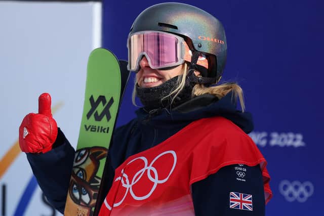 Katie Summerhayes of Team Great Britain reacts after their run during the Women's Freestyle Skiing Freeski Slopestyle Final on Day 11 of the Beijing 2022 Winter Olympics at Genting Snow Park on February 15, 2022 in Zhangjiakou, China. (Photo by Maddie Meyer/Getty Images)