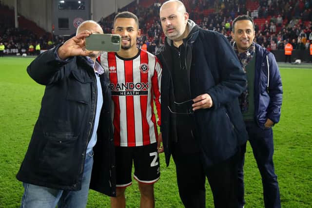 Prince Abdullah poses with lliman Ndiaye of Sheffield United: Simon Bellis / Sportimage