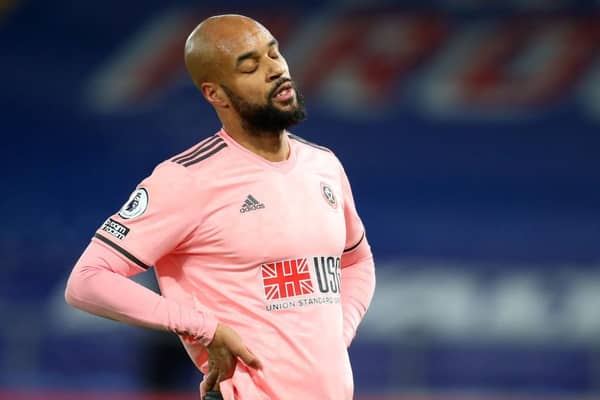 David McGoldrick of Sheffield United reacts during the Premier League match between Crystal Palace and Sheffield United at Selhurst Park   (Photo by Catherine Ivill/Getty Images)