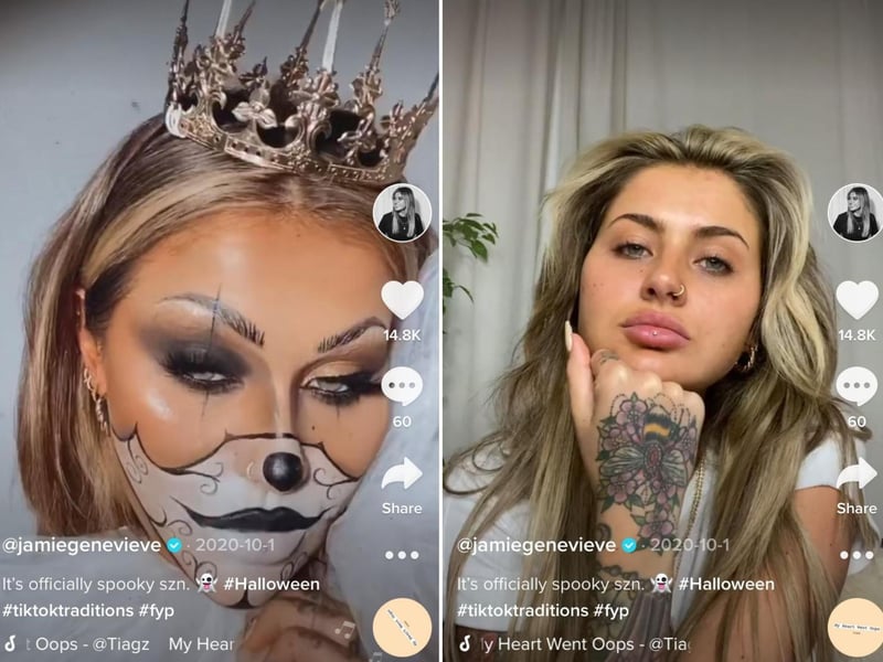 Makeup artist Jamie Genevieve has 195.9k followers and 1.9m likes on her TikTok, where she shares her makeup looks and hair and beauty tips.