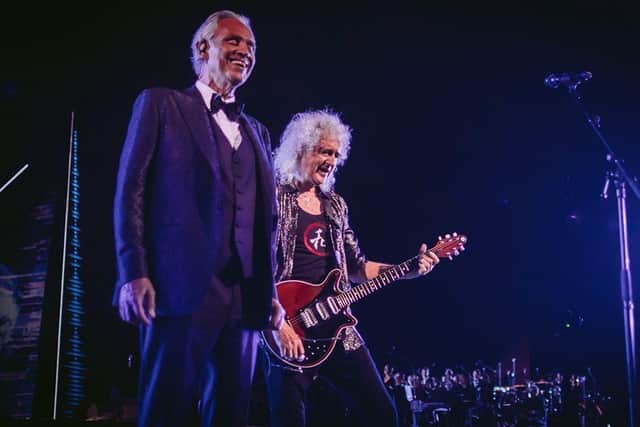 Andrea Bocelli seen here performing with Queen’s Brian May