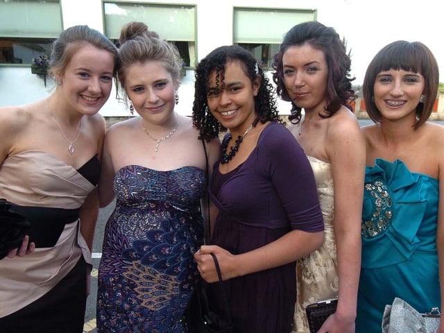SILVERDALE SCHOOL PROM   l/r: Penny Rogers, Katy Dinnigan, Evie Hollingworth, Abby May and Becky Staves at the Silverdale School Prom at Baldwins Omega.     12 May 2011