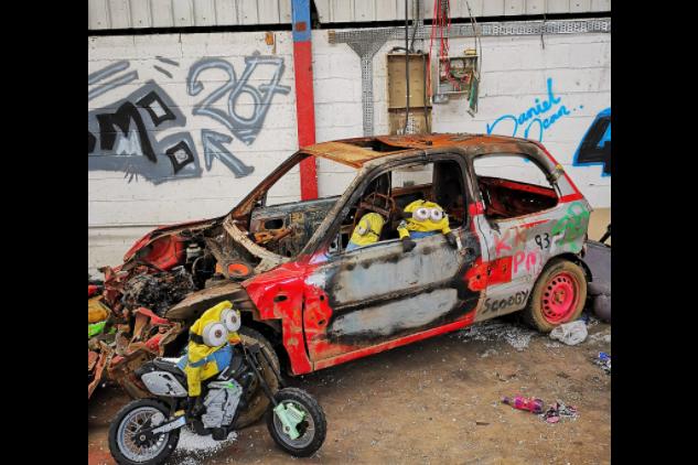 Minions in a car on part of the former Askern Saw Mills site