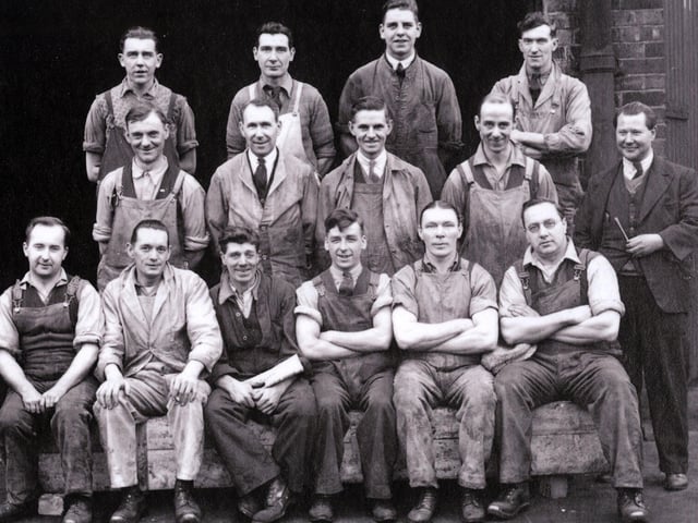 Frederick Archer (3rd from left, front row) pictured at the Arthur Lee steel works. Horace Thompson is standing directly behind him on the second row. This photo was taken during the 1930's. Photo submitted by Michael Archer