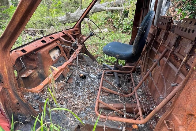 The rusting chassis of a van within the grounds of Claremont House in Sheffield's Loxley Valley (pic: LKUrbex)