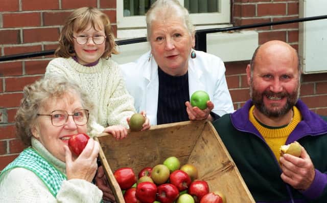 Eating apples in 1997 at Doncaster Market were from left Ann Percy, Rebecca Beeks, Peggy Williams and Brian Loveday