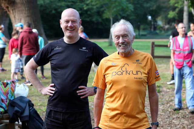 Friends Mike Bruce, left, and Pete Harding completed parkruns number 250 and 100 respectively at last weekend's Havant event. Picture: Sam Stephenson