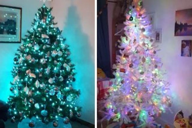 These Christmas tree photos were shared by Catherine Baxter (left) and Caroline Yelland