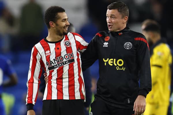 Sheffield United and Senegal attacker lliman Ndiaye with manager Paul Heckingbottom: Darren Staples / Sportimage