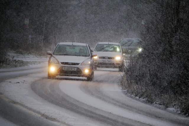 Snow settling near the A57 in Sheffield