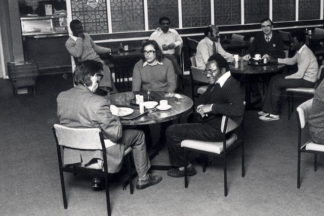 Residents taking an evening meal at the YMCA restaurant, Sheffield  in November  28, 1980