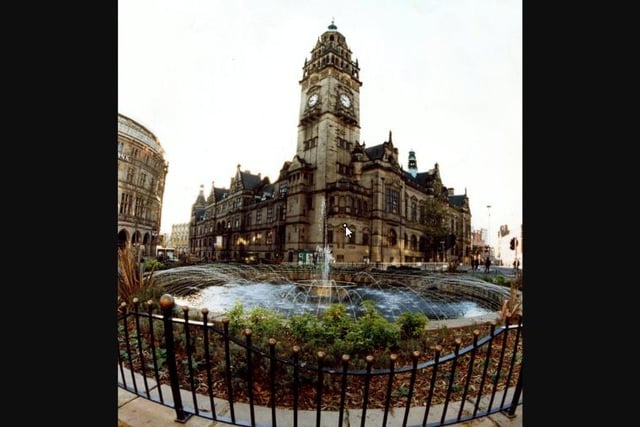 The Goodwin Fountain stood at the top of Fargate from 1961 to 1998, when it was filled in. The 'Container Park' currently stands were it was located.
