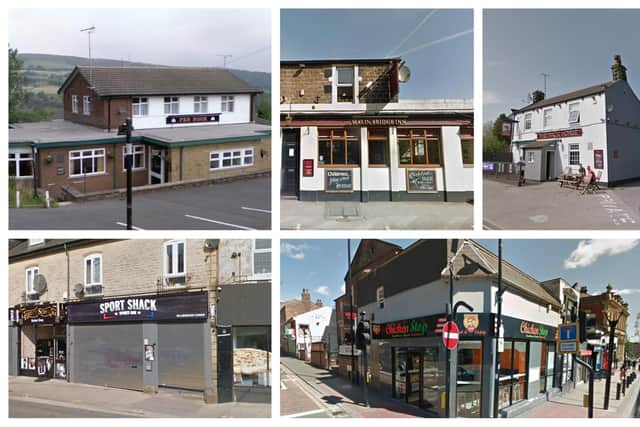 Pen Nook at Deepcar Malin Bridge Inn near Hillsborough, Pack Horse Inn at Chapeltown, Chicken Stop in Sheffield city centre, and Sports Shack at Hillsborough have all been issued with prohibition notices by Sheffield Council over Covid-19 breaches (pic: Google)