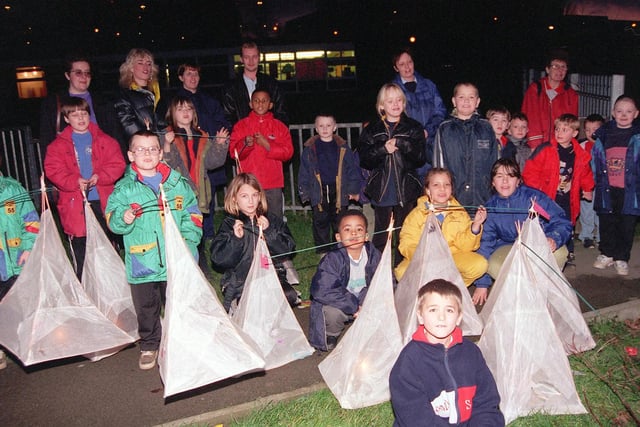 Some of the children who took part in a parade  carrying lanterns and singing carols  at Norfolk Park in 1998