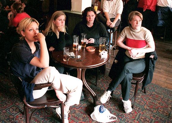 Soccer fans watching the opening game in the World Cup between Scotland and Brazil at Champs Bar on Ecclesall Road, Sheffield, on June 10, 1998