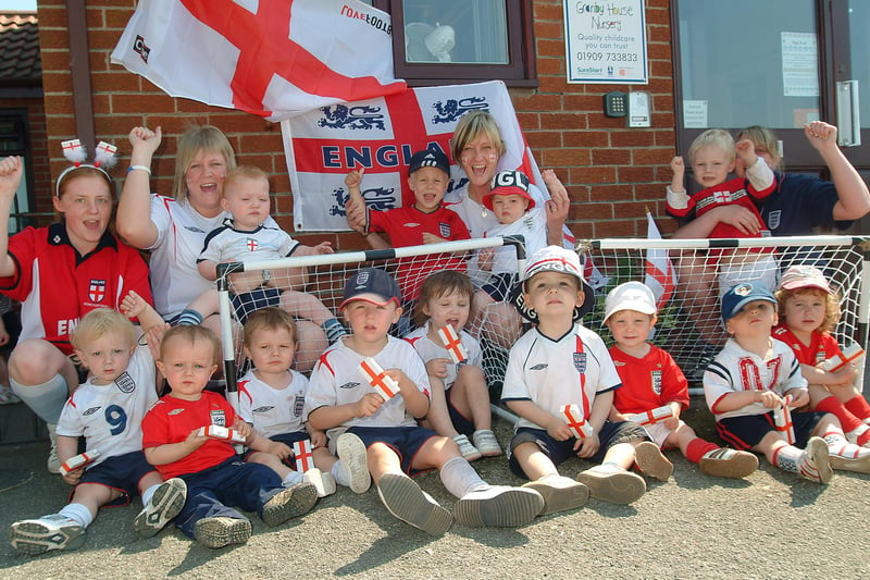 Granby House Nursery celebrated the beginning of the World Cup tournament.
Picture: Includes Jacqui Hannaby (Nursery Mgr), Katie Waring (Senior), Joanne Bullivant (Deputy Mgr) & Roxanne Wardell (Baby carer).  Children are 5 months to 4 yrs.