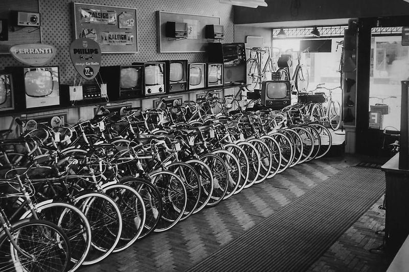 The inside of Robert Robinson's York Road shop. Not only are cycles on sale but also televisions and radios in the mid 1960s. Photo : Hartlepool Library Service.
