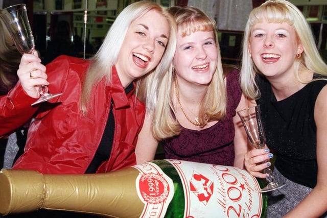 Natalie Silcock from Scawsby with friends getting in the mood for the big millennium celebration. December 1999.
