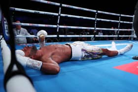 Sheffield’s Kid Galahad was left needing medical treatment after being knocked out in the sixth round of his world featherweight title defence against Kiko Martinez. Photo: Mark Robinson.
