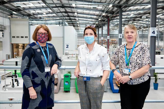 From left: Julia King, Baroness Brown of Cambridge, Yvonne Baker OBE, chief executive, STEM Learning and Dr Rachel Smith, services director, ITM Power 
Pic: Shaun Flannery