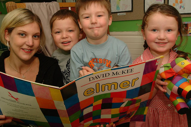 During World Book Week in 2006 Helen Fox from Worksop Library read to Jack Welsh (4), Harry Hardy (4) & Faye Perks (4).