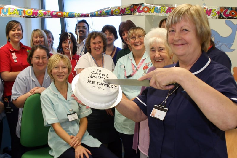 Sister Carol Morris gets a good send-off from friends and colleagues when she retires from her job at Chesterfield Royal Hospital's paediatric clinic in 2008.