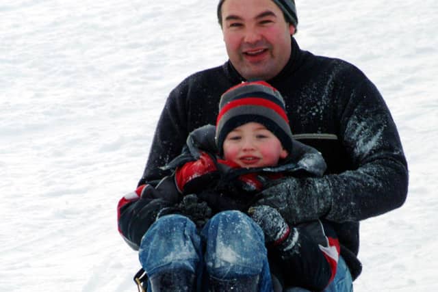 Joshua Hemsley aged 5 with his dad Matthew Hemsley from Pinxton on Sutton Lawn back in early January 2010