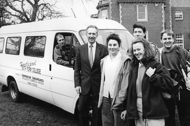 Hartlepool Sixth Form College vice Principal Mr F Doig pictured with students and the new college mini bus back in March 1991. It took five years of fundraising activities to buy the vehicle which was used for educational visits and sporting events.