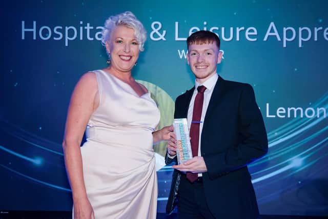 Hospitality & Leisure Apprentice, Winner Dominic Lemons, presented by Tricia Smith, CEO of The Source