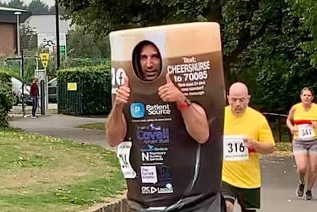Mr Laplana hopes to break the record for the fastest marathon dressed as a pint.