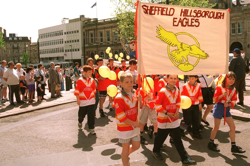 Sheffield Hillsborough Eagles taking part in a Euro 96 parade