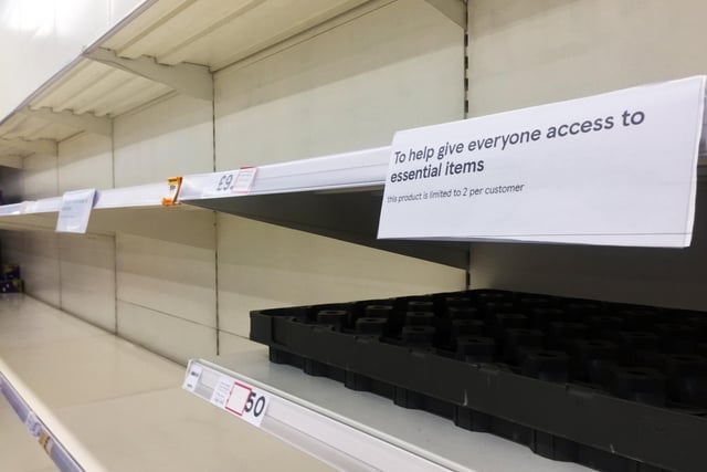 Panic buying has left supermarkets across Doncaster with empty shelves. This was Tesco Extra, Woodfield Plantation, Woodfield Way, yesterday. Picture: NDFP-17-03-20 EmptyShelves 11-NMSY