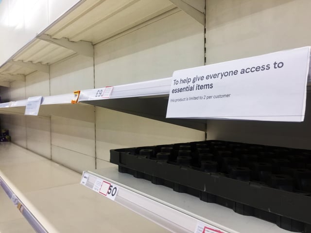 Panic buying has left supermarkets across Doncaster with empty shelves. This was Tesco Extra, Woodfield Plantation, Woodfield Way, yesterday. Picture: NDFP-17-03-20 EmptyShelves 11-NMSY