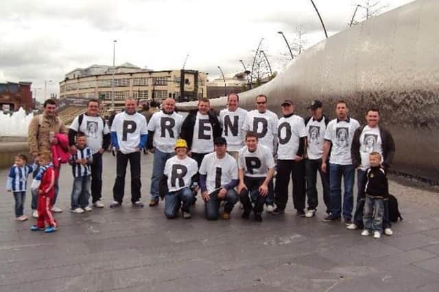 Friends of Mick Prendergast paid tribute to him by wearing 'RIP Prendo' shirts to a match at Hillsborough in 2010. Pic credit: Paul Prendergast.