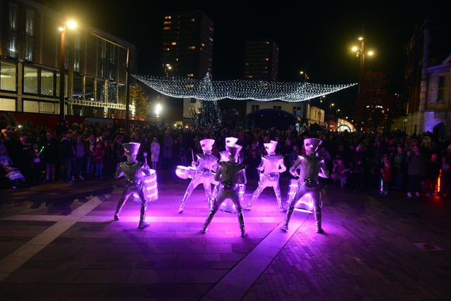 Sunderland Christmas lights switch-on at Keel Square with a performance from the SPARK Drummers.