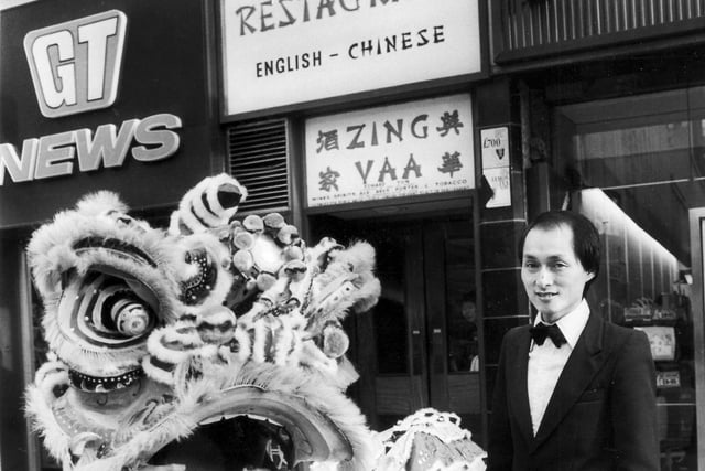 Pictured is assistant manager, Luen Wai Tse of the Zin Vaa Restaurant celebrating the Chinese New Year in February 1983