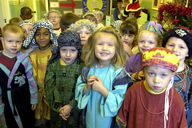 Pictured at the Arbourthorne Primary School Xmas show are some of the Y1 pupils getting ready for their nativity .