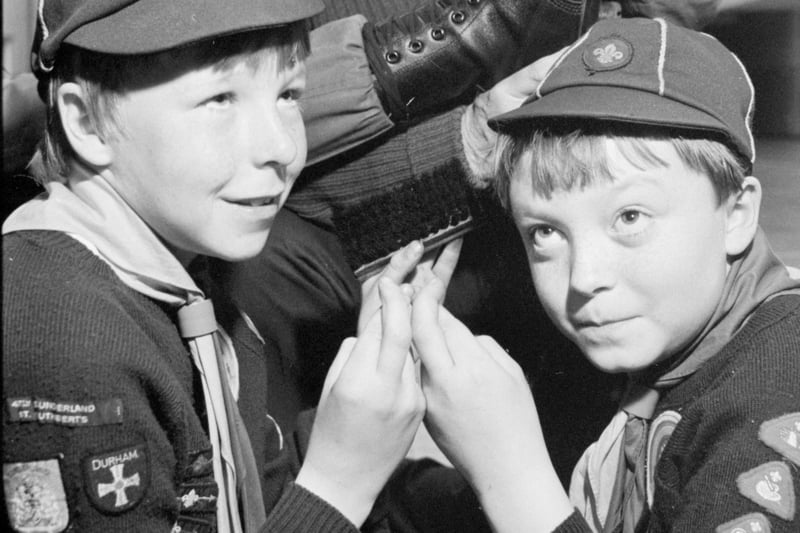 St Cuthberts Cubs were polishing boots at Dykelands Drill Hall in April 1986. Who are the Cubs in the picture?