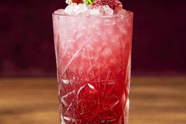 Pictured is a rum and roses cocktail