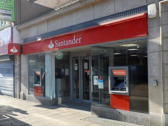 Santander in Commercial Road, Portsmouth is open between Monday and Saturday during the lockdown. Picture: Sarah Standing (051120-7751)