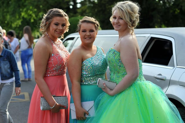Dene Community School pupils (left to right) Ashdon Hall, Tegan Brown and Megan Oates at their prom at Ramside Hall, Durham in 2015.