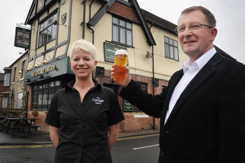Former Vaux Manager, Geoff Porteous was pictured taking over the Cottage pub in Cleadon after a 7 year break from the trade. He was pictured with one of his bar staff, Sara Murray in 2013.
