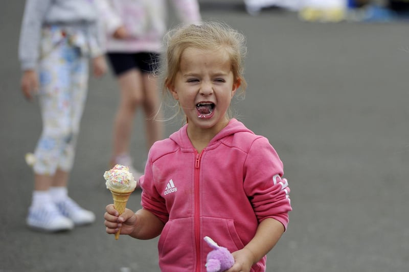 Young ones at St Bernadette's Primary School lapped up the opportunity to order from an ice cream van. Picture: Michael Gillen.